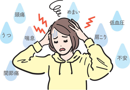 パニック障害でめまいや頭痛に悩む女性のイラスト｜不安や息苦しさ・肩こりなどの症状イメージ