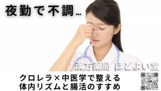 【夜勤で肌荒れ・便秘・免疫低下がつらい看護師さんへ】クロレラ×中医学で整える体内リズムと腸活のすすめ｜肝腎同補＆LINE無料相談付き【ほどよい堂】