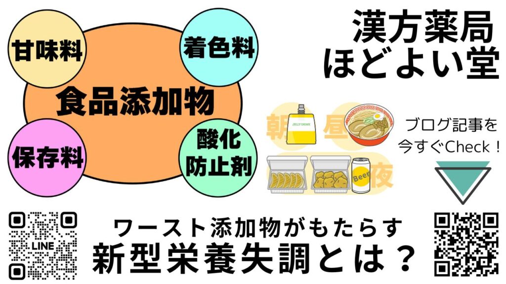 食品添加物と新型栄養失調の関係を解説する漢方薬局ほどよい堂のブログ告知画像