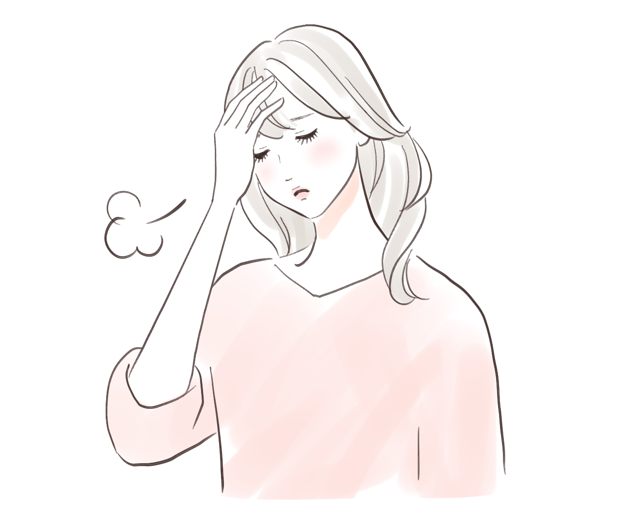 顔のほてりや疲れを感じている女性のイラスト
