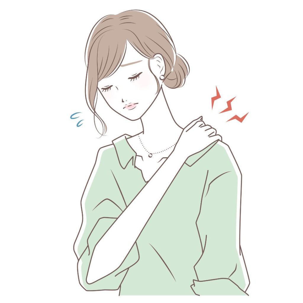 肩こりや痛みが出やすい瘀血体質の女性イラスト｜8タイプ体質セルフチェック
