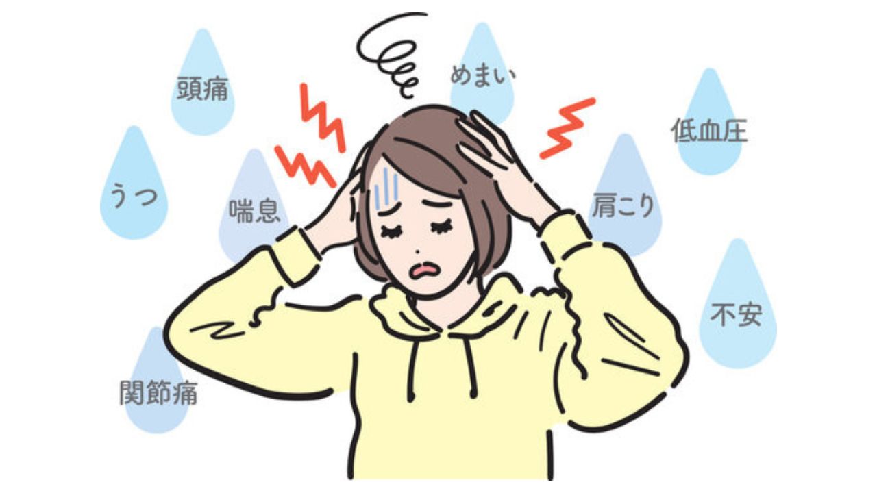 パニック障害でめまいや頭痛に悩む女性のイラスト｜不安や息苦しさ・肩こりなどの症状イメージ