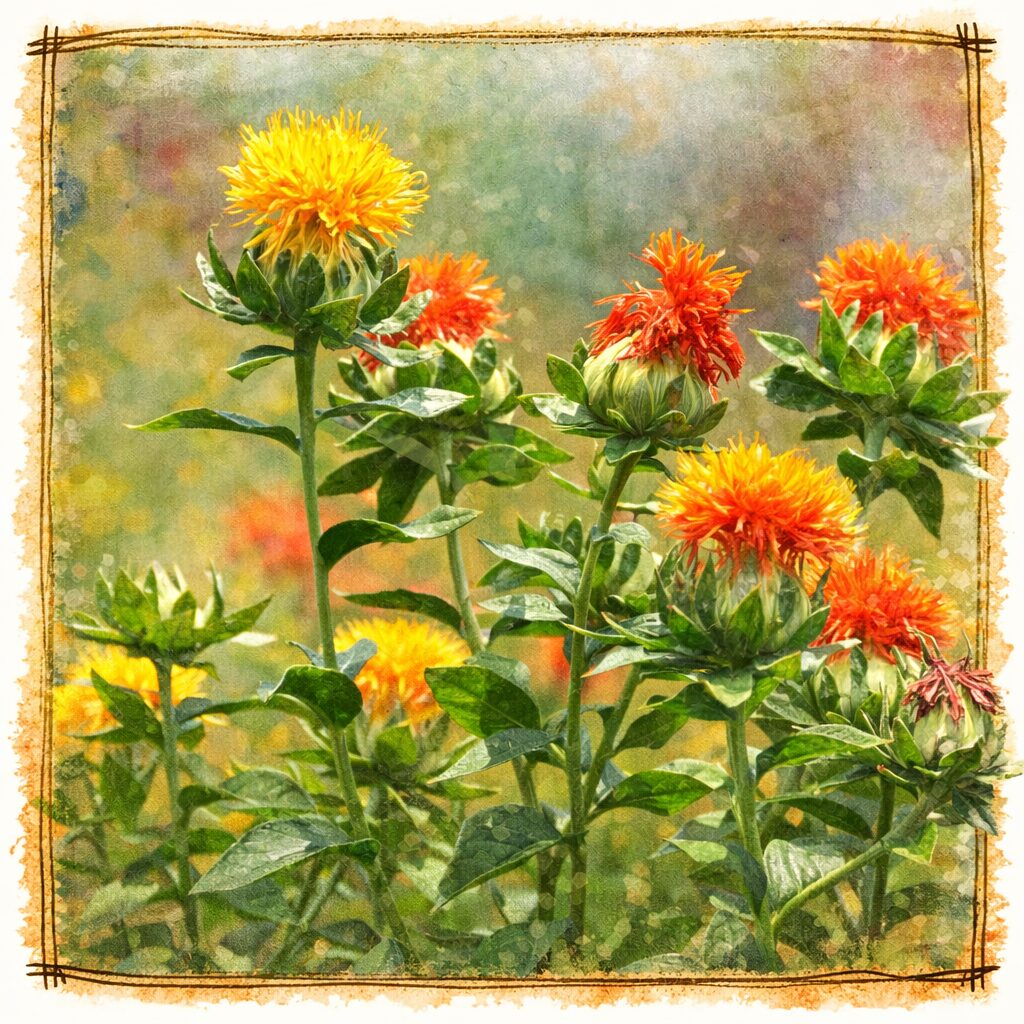 紅花と女性の巡り養生をイメージしたイラスト