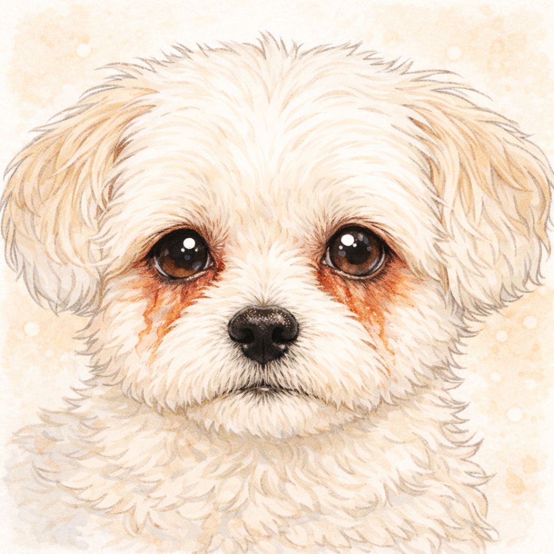 犬の涙やけと皮膚や耳の状態を見るイメージ