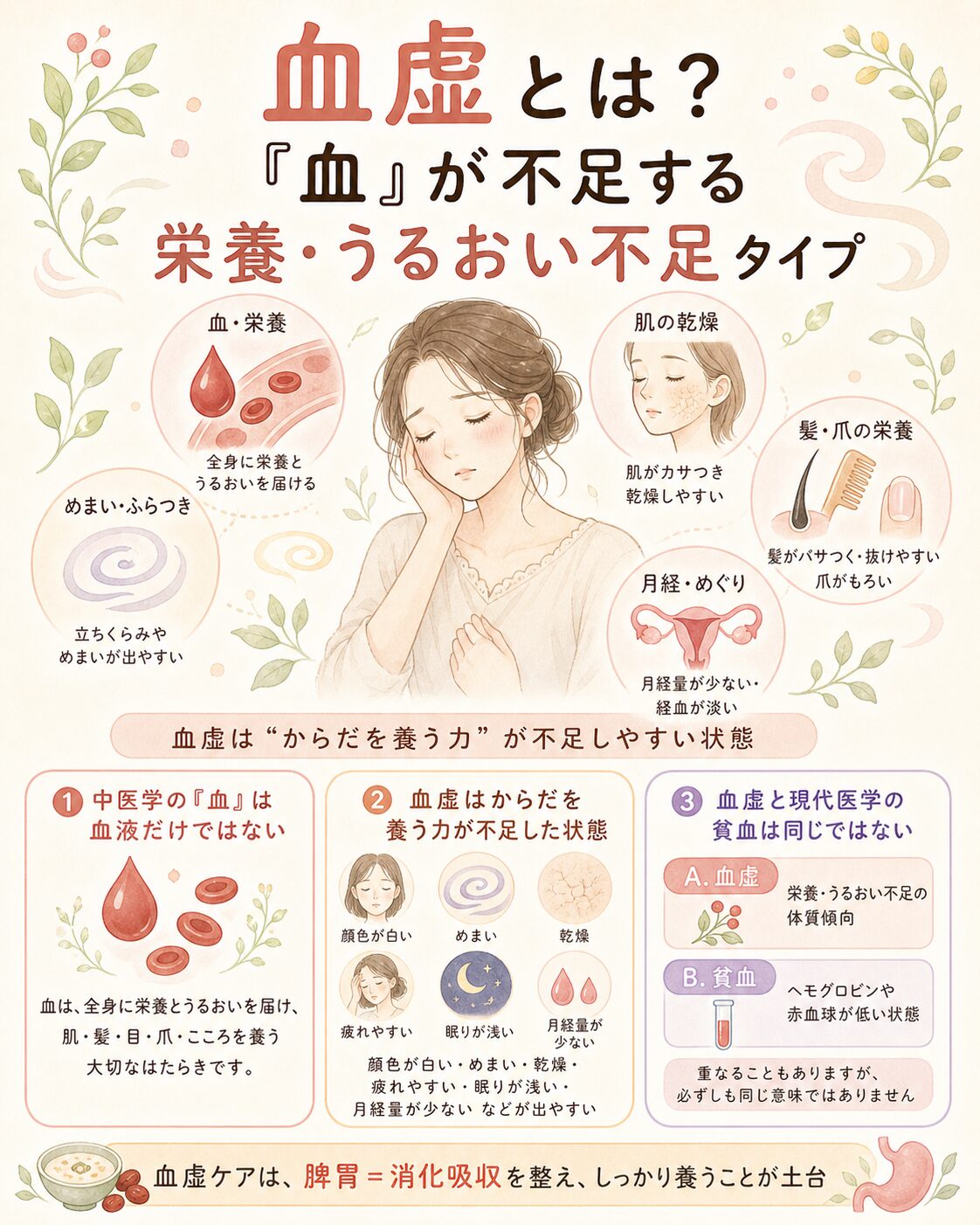 血虚とはめまい乾燥不眠月経不順に多い体質を漢方で解説