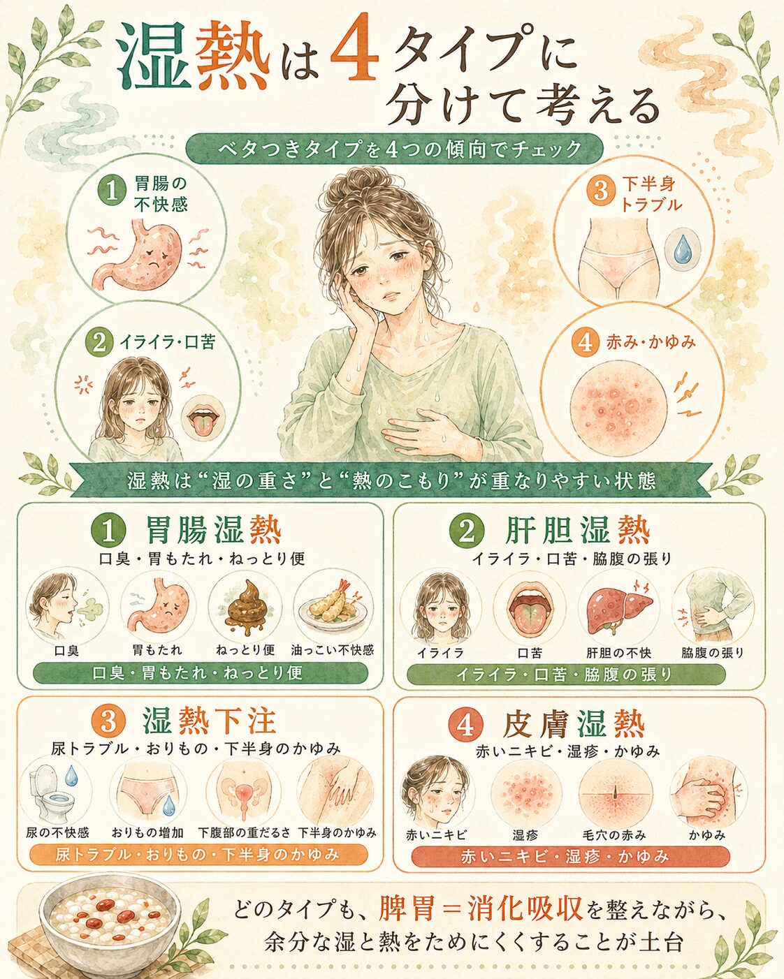 湿熱を4タイプに分けて考える漢方的な体質分類