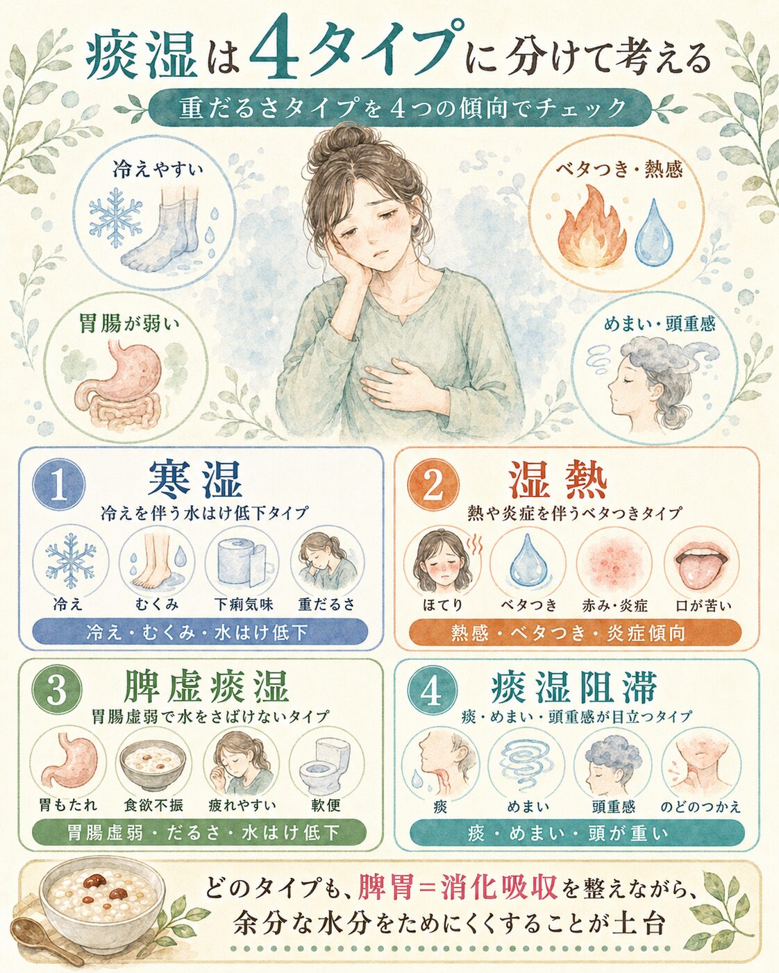 痰湿を4タイプに分けて考える漢方的な体質分類