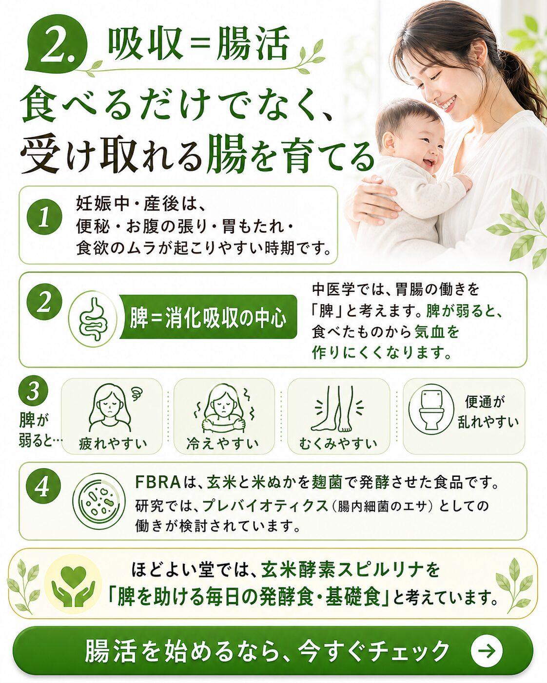 吸収 腸活 受け取れる腸を育てる 玄米酵素スピルリナ FBRA