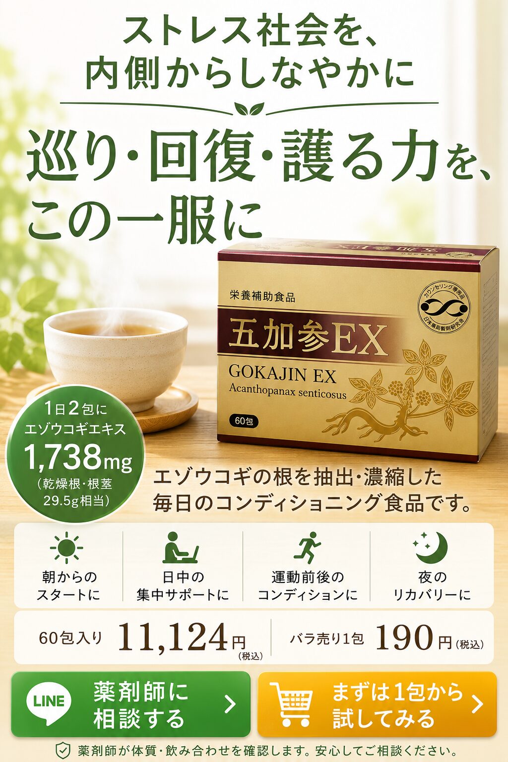 五加参EX ストレス社会を内側からしなやかに 巡り 回復 護る力をこの一服に