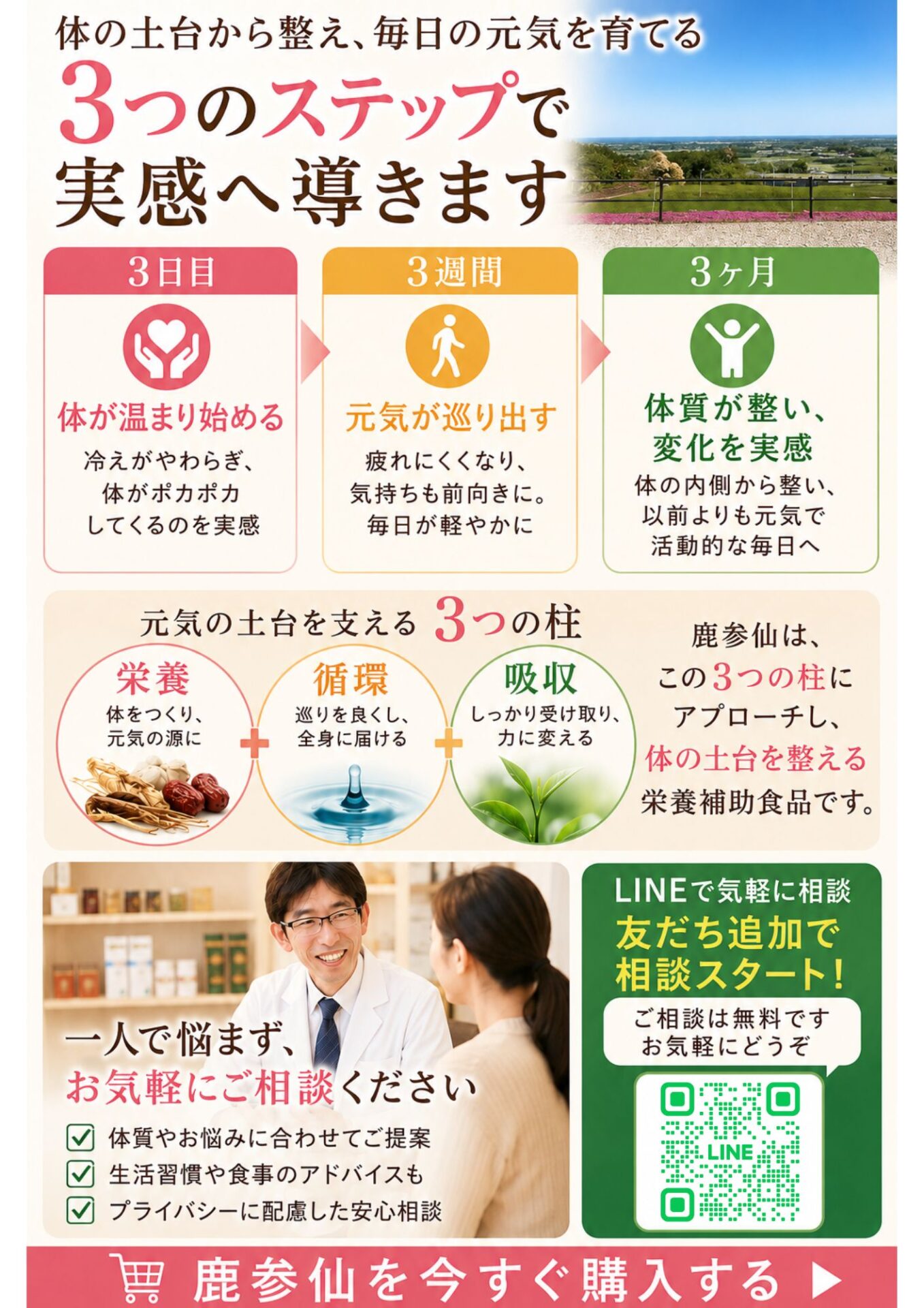 鹿参仙 3日 3週間 3ヶ月 LINE無料相談