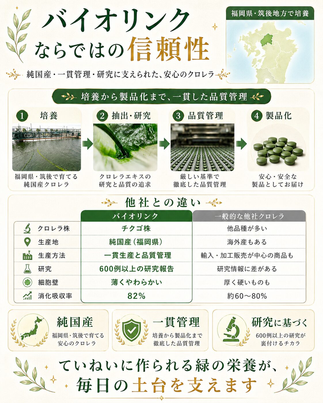 バイオリンク 国産クロレラ 品質管理 ほどよい堂