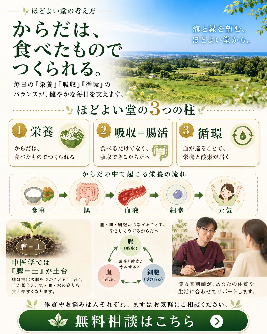 ほどよい堂 栄養 吸収 循環 健康コンセプト