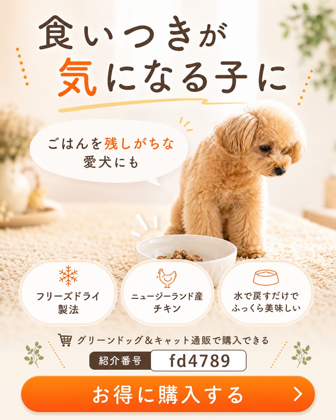 ごはんを残しがちな愛犬にも使いやすいK9ナチュラルの案内