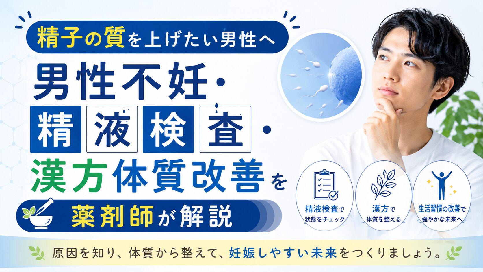 男性不妊と精液検査、精子の質を漢方薬局ほどよい堂が解説するイメージ画像