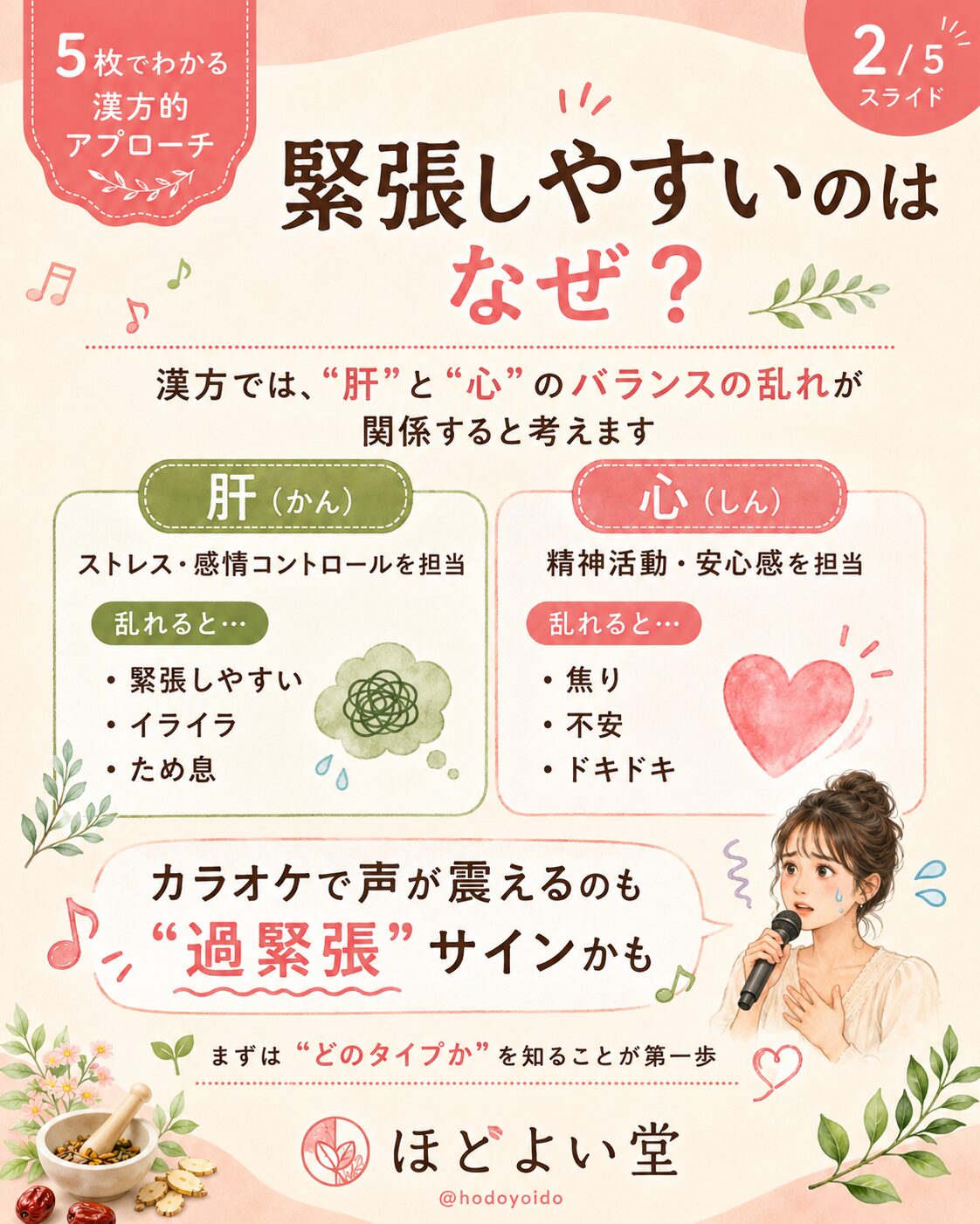 緊張しやすい理由を肝と心のバランスで説明する漢方イメージ