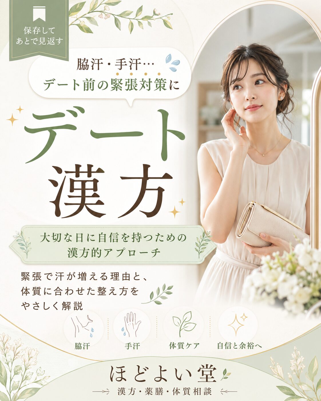 デート前の脇汗・手汗と緊張対策を漢方的に解説するほどよい堂のデート漢方アイキャッチ画像