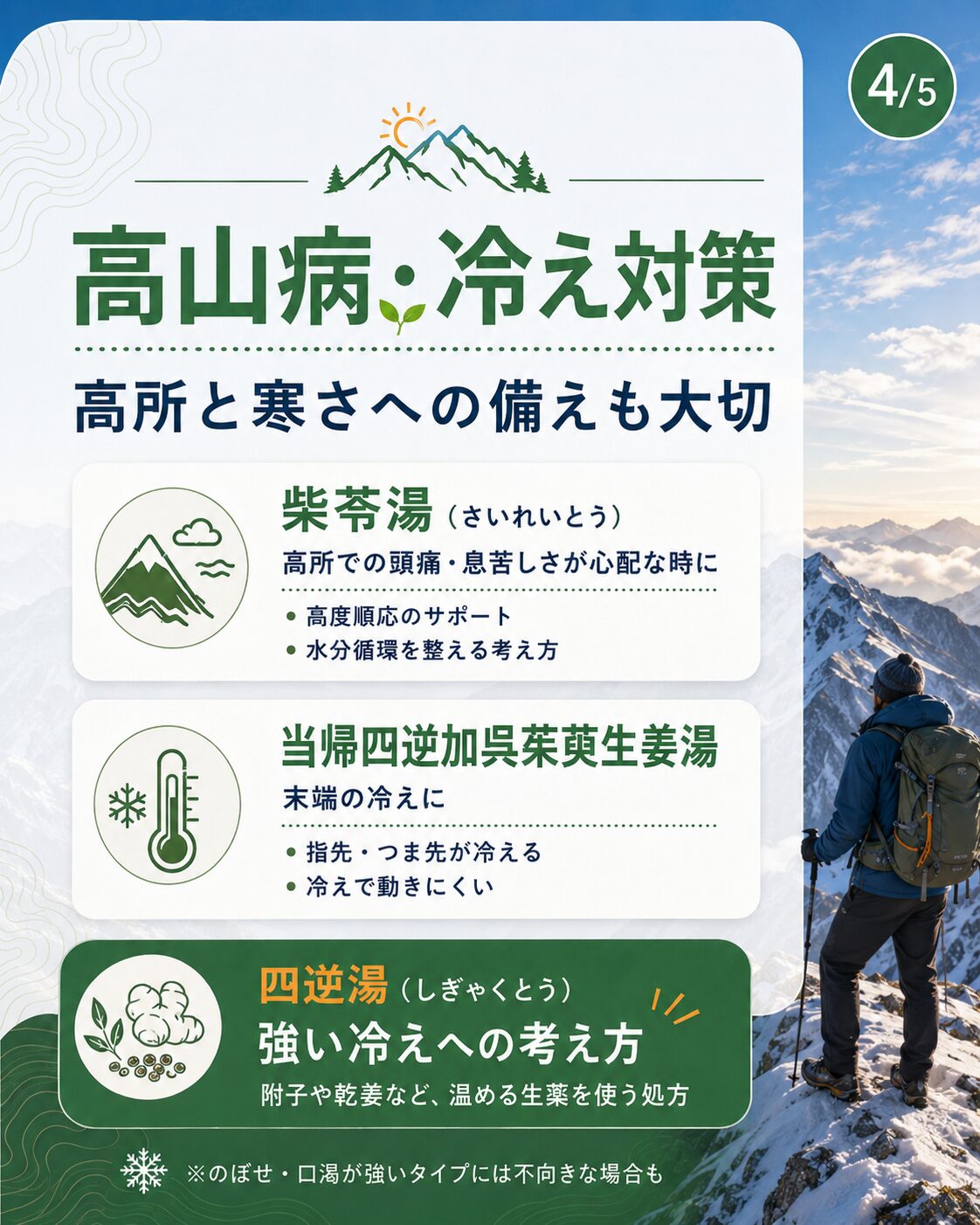 高山病や山の冷えに備える登山漢方の画像