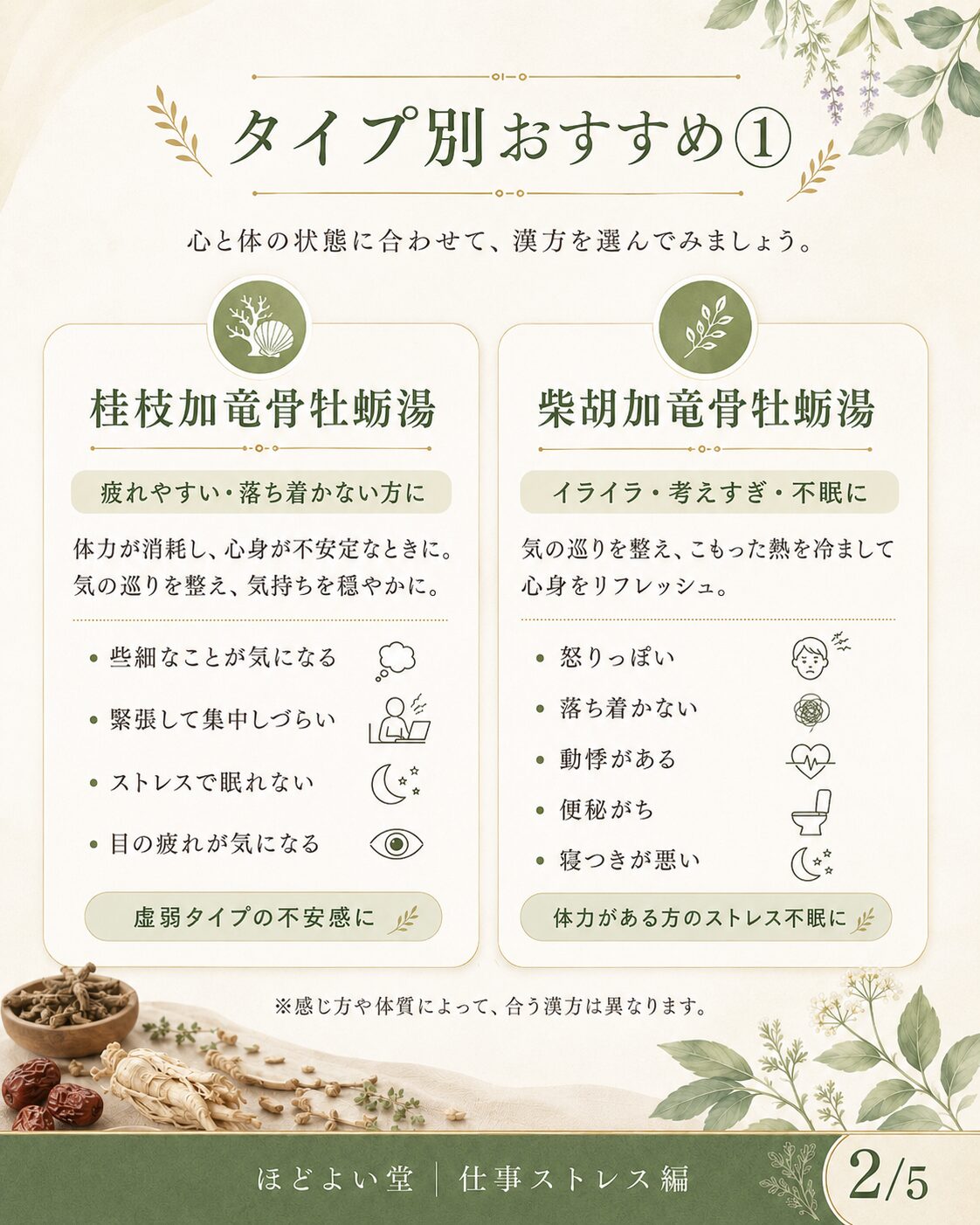 職場ストレスのタイプ別おすすめ漢方 桂枝加竜骨牡蛎湯と柴胡加竜骨牡蛎湯