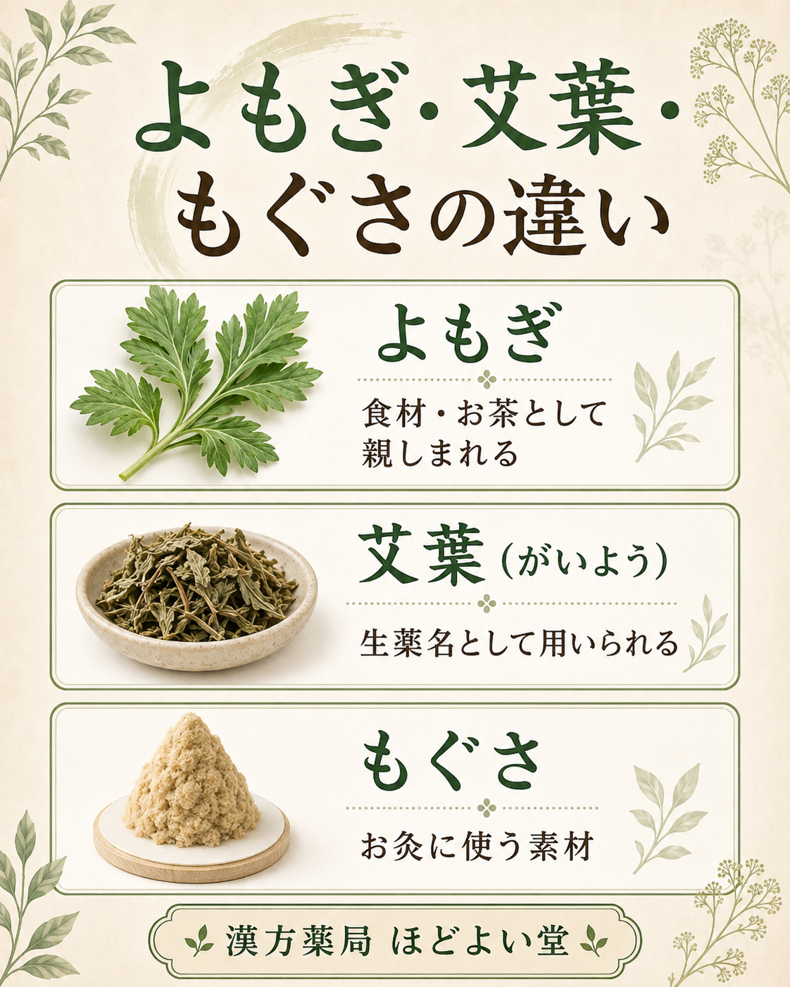 よもぎ 艾葉 もぐさの違い